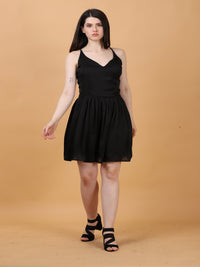 Black Chiffon Mini Dress | V-Neck Spaghetti Strap Cocktail Dress