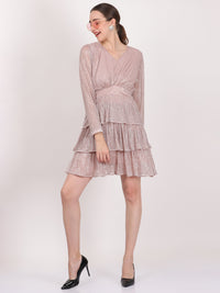 Blush Shimmer Tiered Mini Dress | V-Neck Party Dress